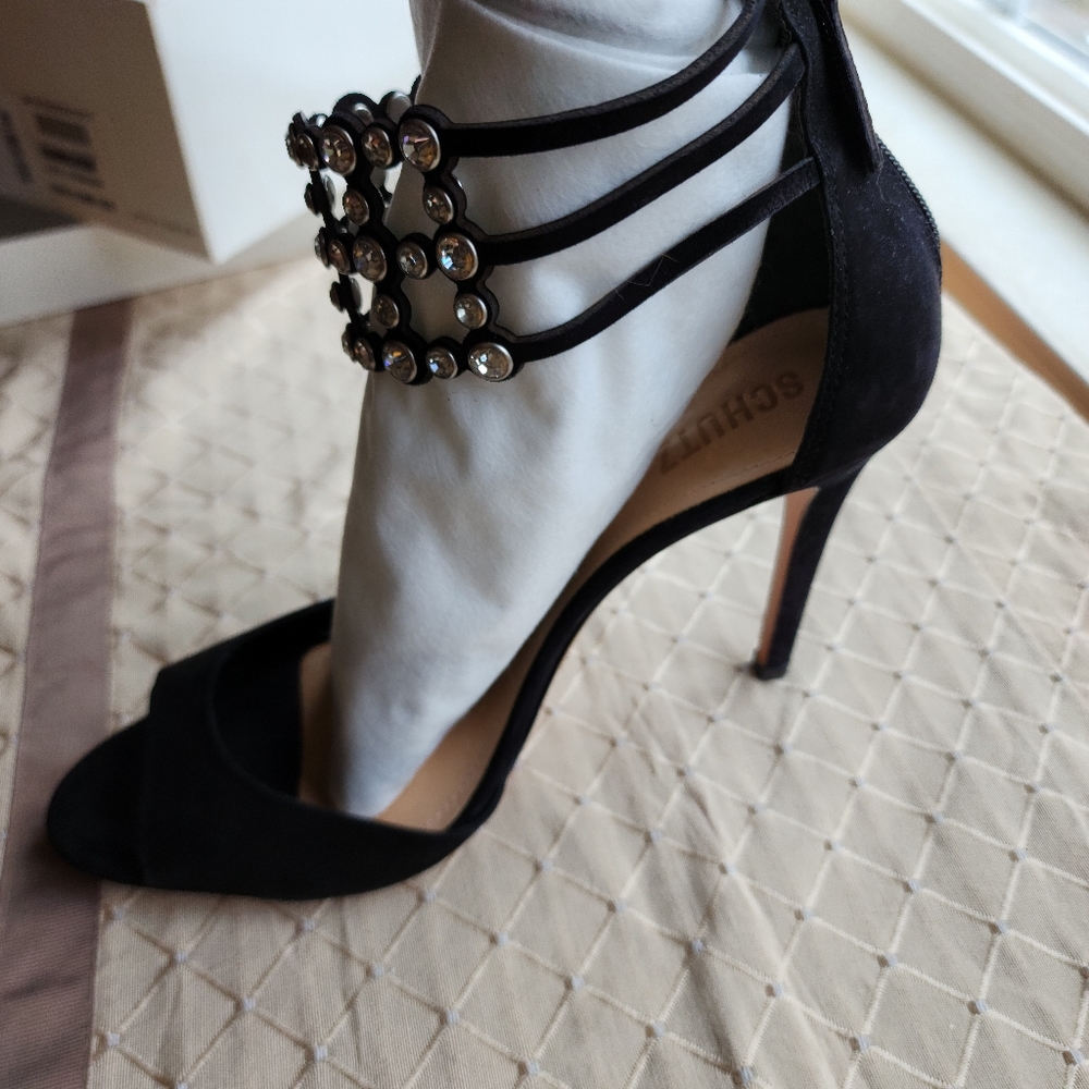 Black heels with rhinestones